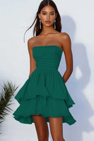Load image into Gallery viewer, Sky Blue A Line Strapless Chiffon Short Cocaktail Dress with Ruffles