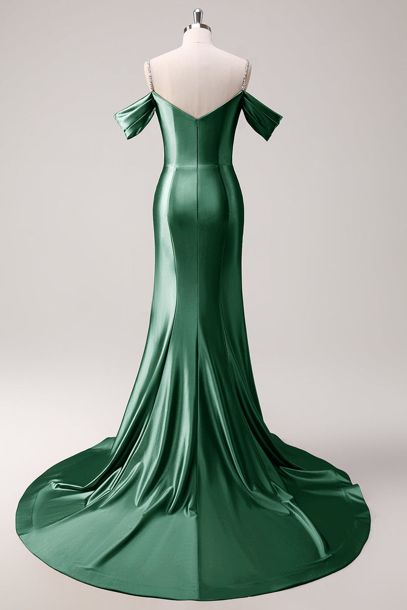 Load image into Gallery viewer, Golden Mermaid Cold Shoulder Sequined Ruched Long Prom Dress