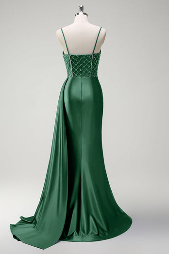 Sparkly Royal Blue Mermaid Corset Satin Long Prom Dress