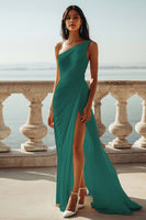 Load image into Gallery viewer, Chiffon Ivory One Shoulder Maxi Sheath Beach Engagement Dress with Slit