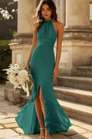 Load image into Gallery viewer, Halter Dusty Sage Mermaid Ruffles Chiffon Bridesmaid Dress