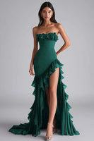 Load image into Gallery viewer, Black Mermaid Strapless Ruffled Formal Dress With Slit