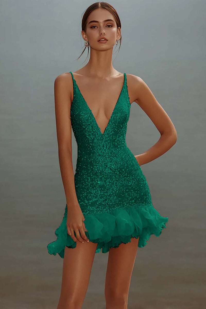 Load image into Gallery viewer, White Bodycon Spaghetti Straps Sequin Short Graduation Dress