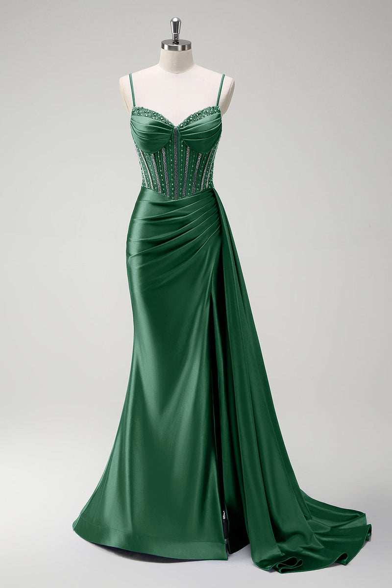 Load image into Gallery viewer, Sparkly Royal Blue Mermaid Corset Satin Long Prom Dress