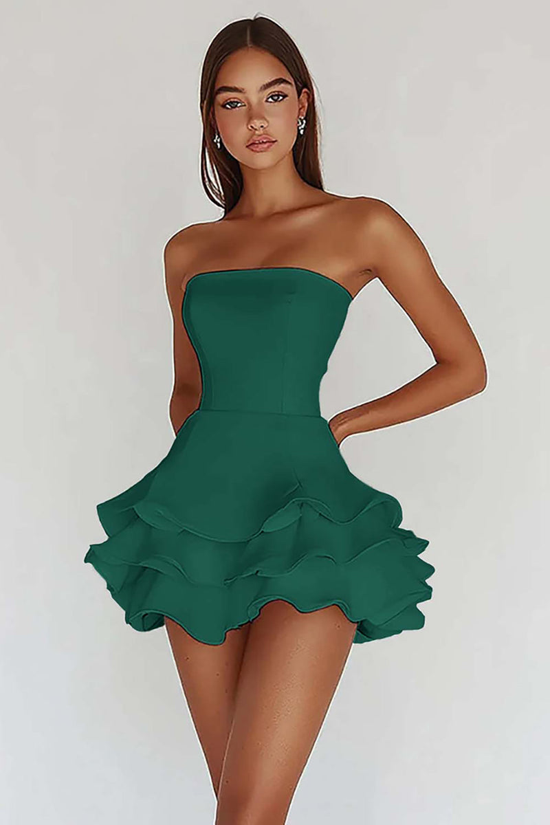 Load image into Gallery viewer, White Strapless A Line Tiered Matte Satin Graduation Dress