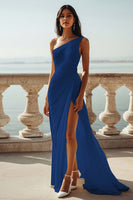 Load image into Gallery viewer, Chiffon Ivory One Shoulder Maxi Sheath Beach Engagement Dress with Slit