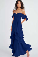 Load image into Gallery viewer, Ruffled Pleated Lilac Off the Shoulder A Line Formal Dress