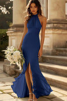 Load image into Gallery viewer, Halter Dusty Sage Mermaid Ruffles Chiffon Bridesmaid Dress