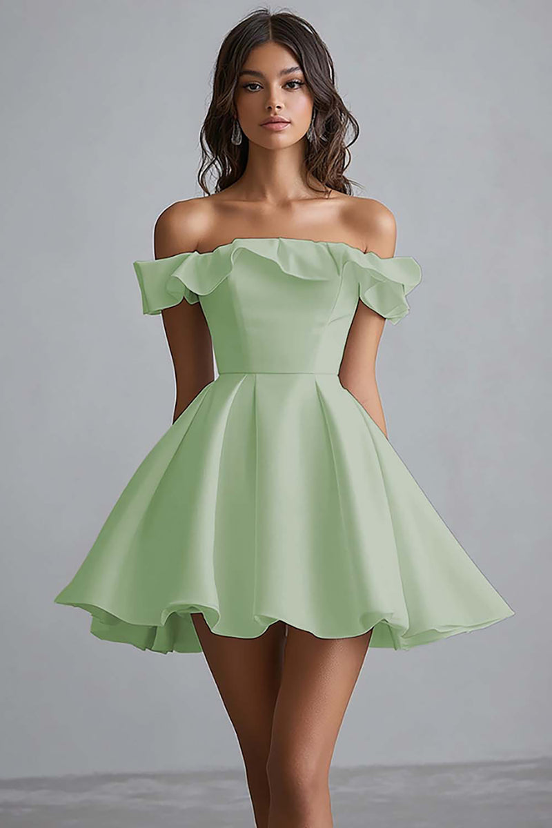 Load image into Gallery viewer, A Line Off The Shoulder Mini White Graduation Dress