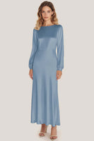 Load image into Gallery viewer, Ivory Satin Sheath Ankle Length Formal Dress with Long Sleeves