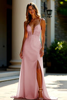 Load image into Gallery viewer, Sheath Champagne Stretch Satin Spaghetti Straps Long Prom Dress
