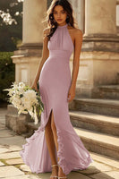 Load image into Gallery viewer, Halter Dusty Sage Mermaid Ruffles Chiffon Bridesmaid Dress