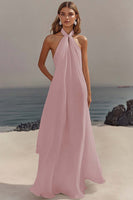 Load image into Gallery viewer, White Sheath Halter Chiffon Long Graduation Dress