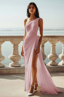 Load image into Gallery viewer, Chiffon Ivory One Shoulder Maxi Sheath Beach Engagement Dress with Slit