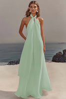Load image into Gallery viewer, White Sheath Halter Chiffon Long Graduation Dress