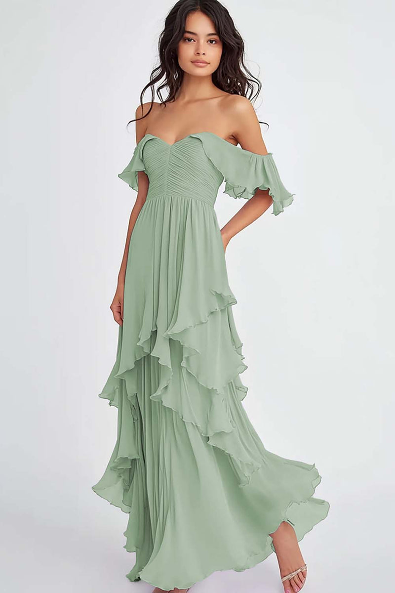 Load image into Gallery viewer, Ruffled Pleated Lilac Off the Shoulder A Line Formal Dress