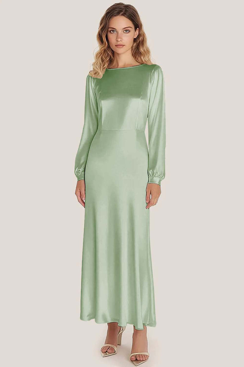 Load image into Gallery viewer, Ivory Satin Sheath Ankle Length Formal Dress with Long Sleeves