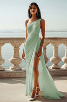 Load image into Gallery viewer, Chiffon Ivory One Shoulder Maxi Sheath Beach Engagement Dress with Slit