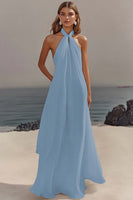 Load image into Gallery viewer, White Sheath Halter Chiffon Long Graduation Dress