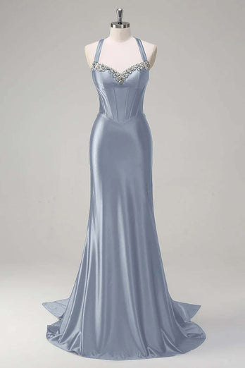 Dark Green Sparkly Beaded Corset Mermaid Spaghetti Straps Prom Dress