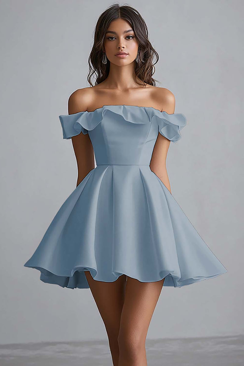 Load image into Gallery viewer, A Line Off The Shoulder Mini White Graduation Dress