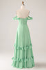 Load image into Gallery viewer, Green A Line Off The Shoulder Corset Bridesmaid Dress With Ruffles