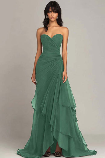 Dark Brown Sweetheart Ruched Ruffled Formal Dress