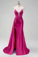 Load image into Gallery viewer, Navy Mermaid V Neck Corset Beaded Prom Dress with Slit