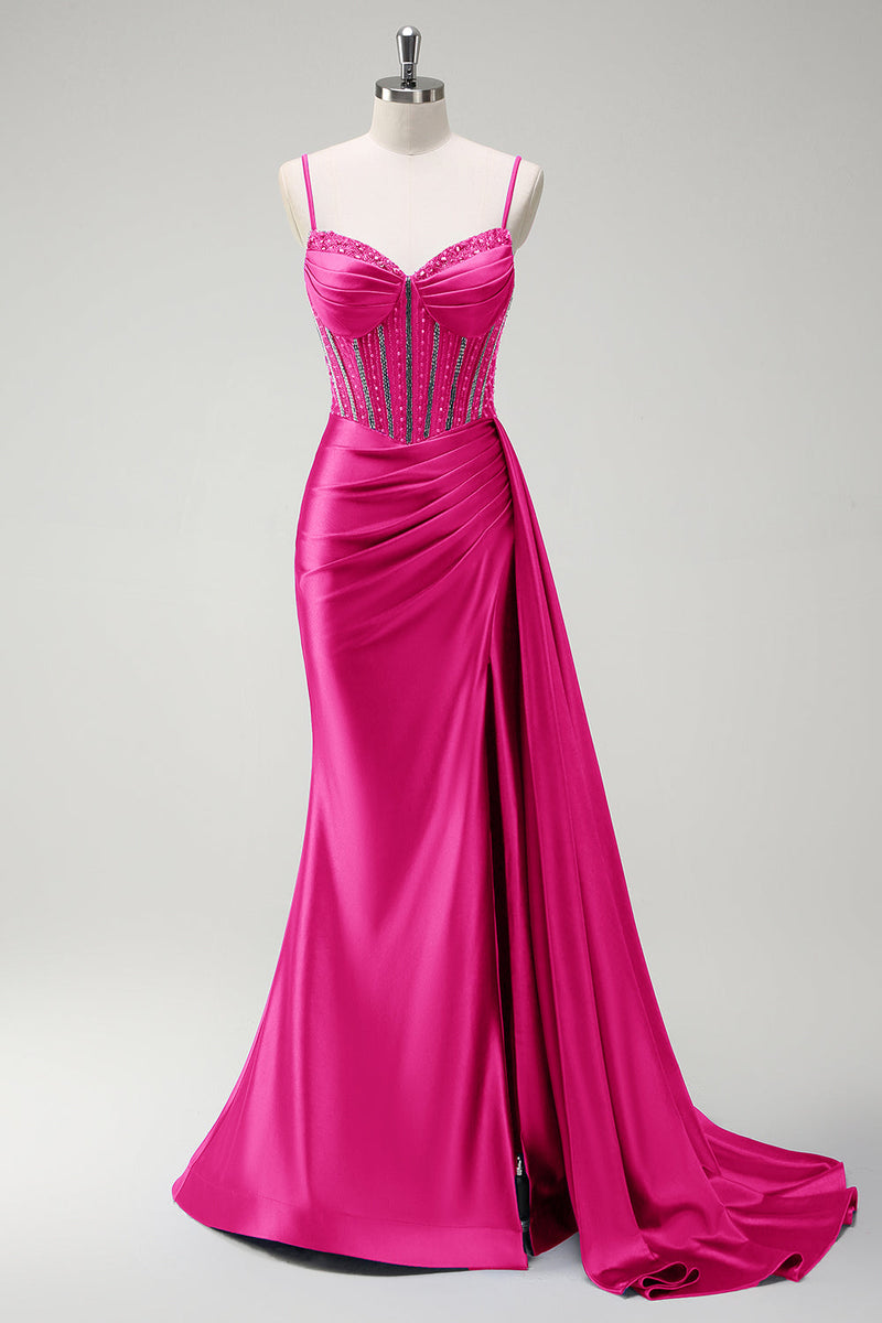 Load image into Gallery viewer, Sparkly Royal Blue Mermaid Corset Satin Long Prom Dress