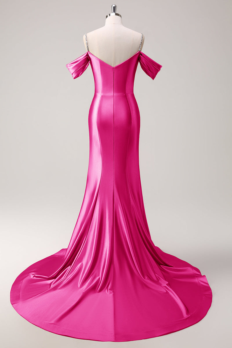 Load image into Gallery viewer, Golden Mermaid Cold Shoulder Sequined Ruched Long Prom Dress
