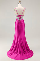 Load image into Gallery viewer, Grey Pink Spaghetti Straps Mermaid Long Prom Dress with Beading