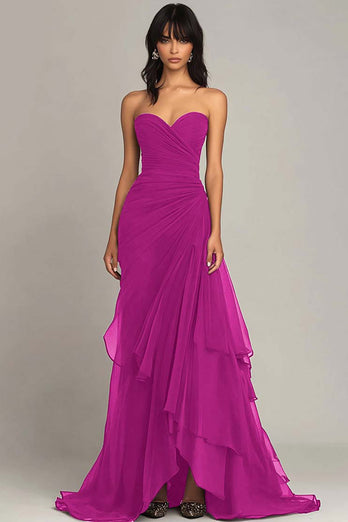 Dark Brown Sweetheart Ruched Ruffled Formal Dress