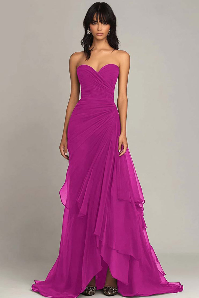 Load image into Gallery viewer, Dark Brown Sweetheart Ruched Ruffled Formal Dress