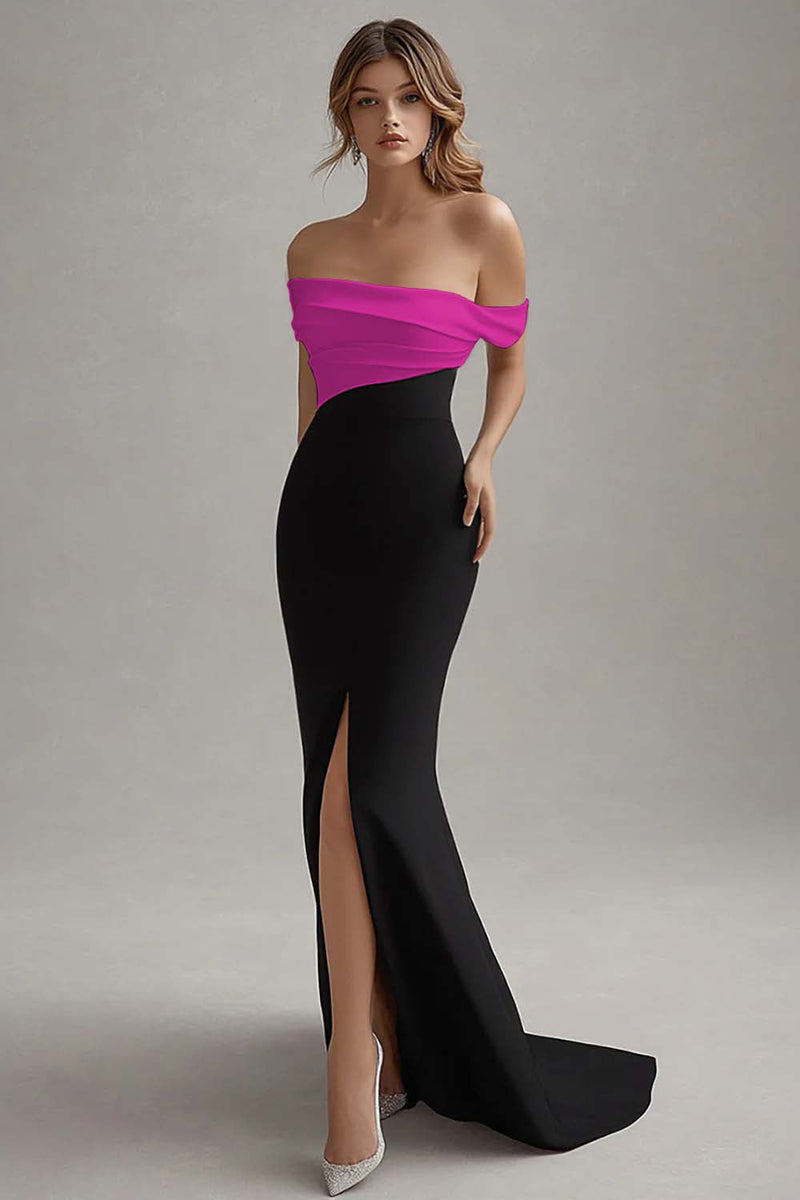 Load image into Gallery viewer, Matte Satin Sheath Off the Shoulder Black Tie Dress