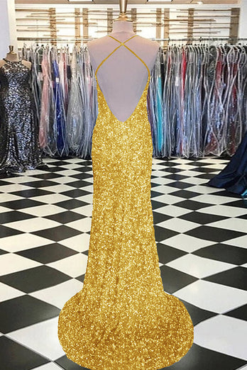 Sky Blue Spaghetti Straps Sequins Mermaid Long Prom Dress
