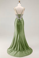 Load image into Gallery viewer, Grey Pink Spaghetti Straps Mermaid Long Prom Dress with Beading