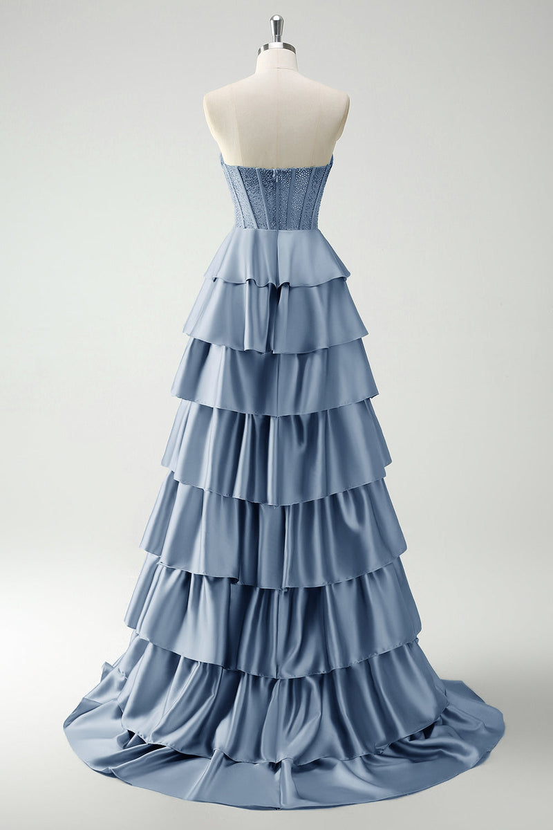 Load image into Gallery viewer, Green Sweetheart Princess Tiered Long Corset Prom Dress