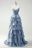 Load image into Gallery viewer, Green Sweetheart Princess Tiered Long Corset Prom Dress
