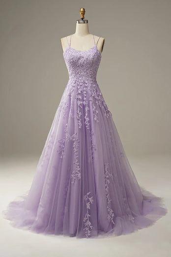 Princess Yellow Appliques Spaghetti Straps Prom Dress