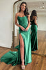 Load image into Gallery viewer, Dark Green Mermaid Strapless Satin Corset Prom Dress with Slit