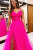 Load image into Gallery viewer, Hot Pink A Line Corset Prom Dress with Slit