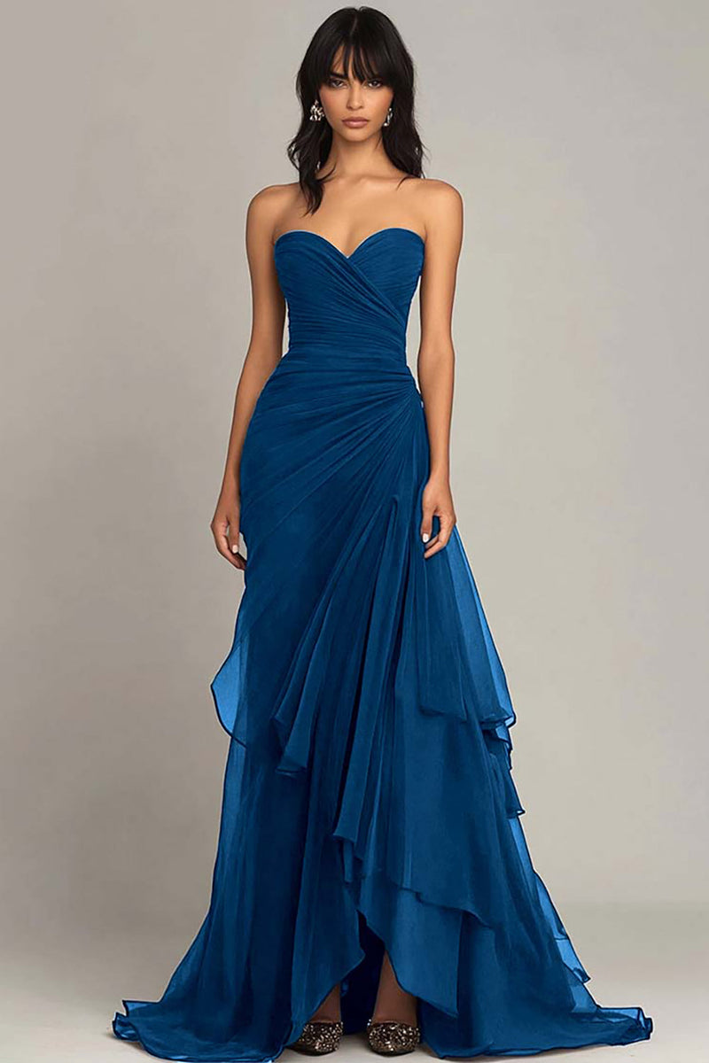 Load image into Gallery viewer, Dark Brown Sweetheart Ruched Ruffled Formal Dress