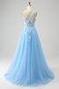 Load image into Gallery viewer, Light Blue A-line One Shoulder Tulle Long Prom Dress with Appliques