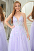 Load image into Gallery viewer, Lilac A Line Spaghetti Straps Tulle Long Prom Dress with Sequins