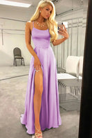 Load image into Gallery viewer, Fuchsia Halter Backless A Line Satin Prom Dress with Slit