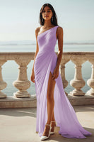 Load image into Gallery viewer, Chiffon Ivory One Shoulder Maxi Sheath Beach Engagement Dress with Slit