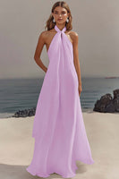 Load image into Gallery viewer, White Sheath Halter Chiffon Long Graduation Dress