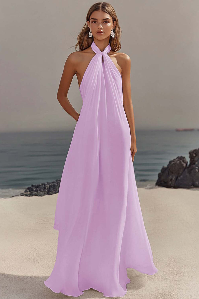 Load image into Gallery viewer, White Sheath Halter Chiffon Long Graduation Dress