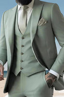 Load image into Gallery viewer, 3 Pieces Sage Peaked Lapel Classic Men&#39;s Prom Suits