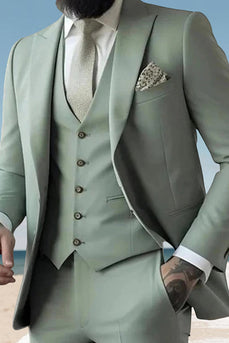 3 Pieces Sage Peaked Lapel Classic Men's Prom Suits